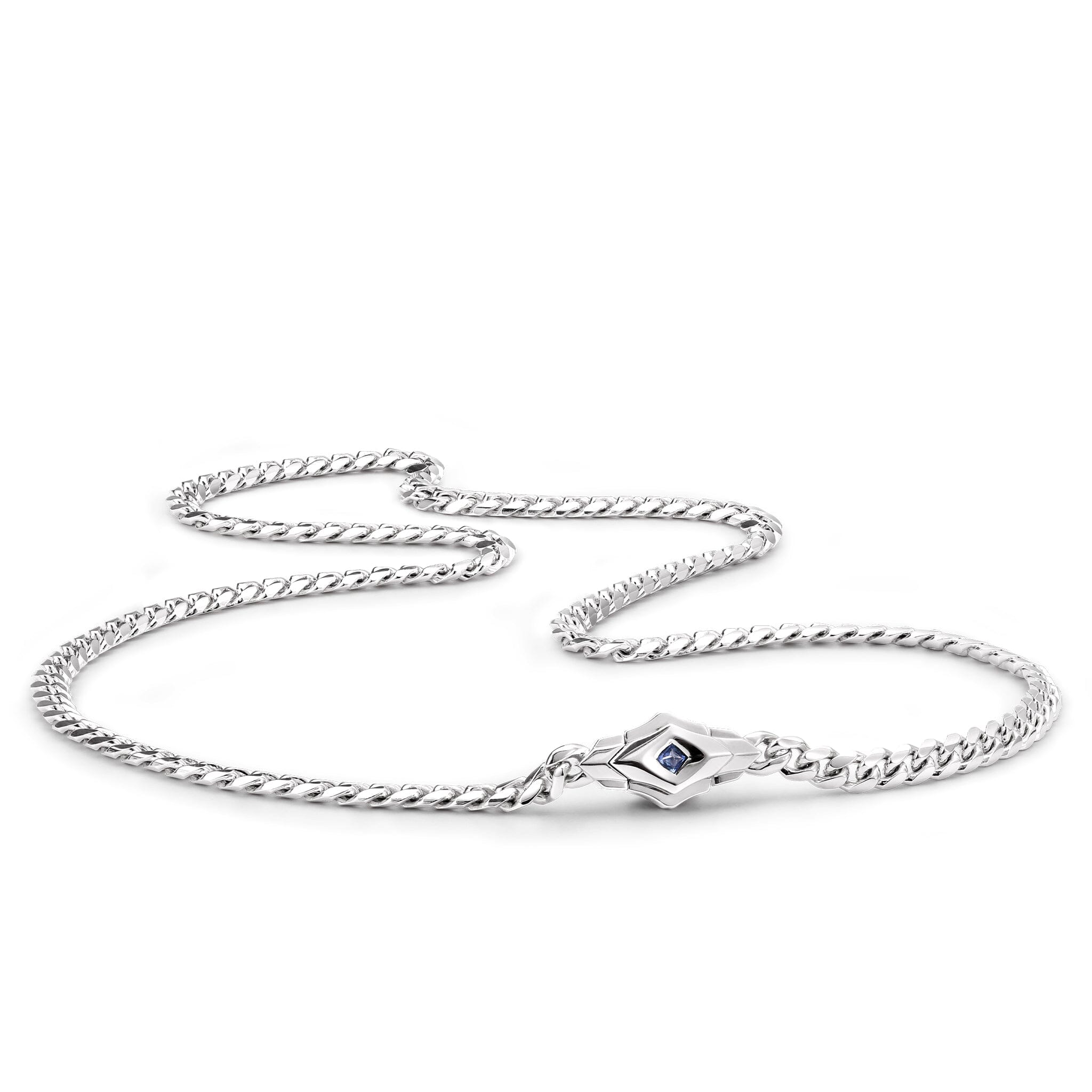 Box Clasp Curb Necklace Sapphire