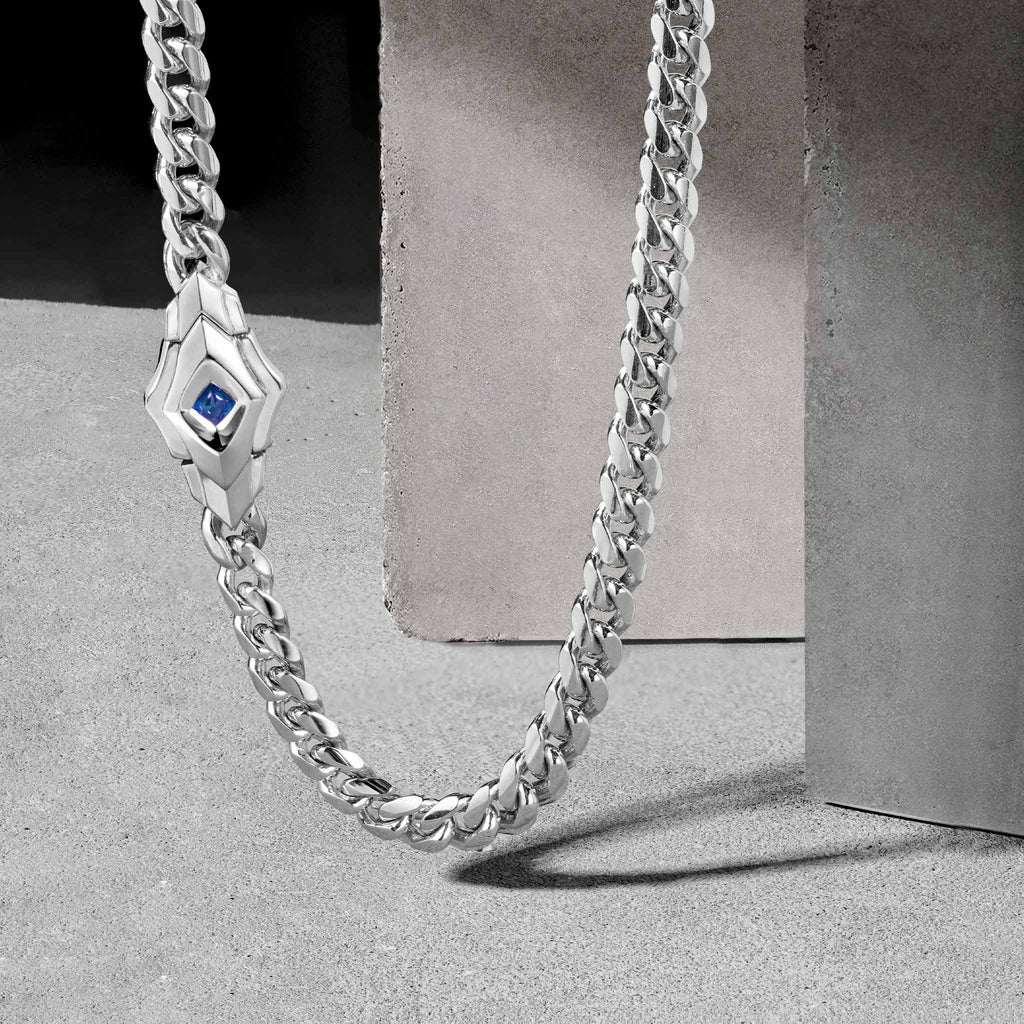 Box Clasp Curb Necklace Sapphire