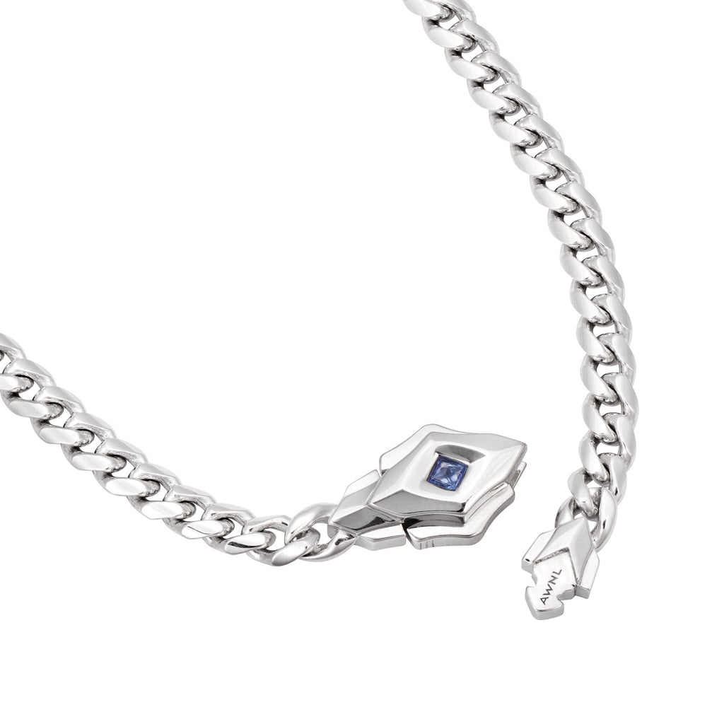 Box Clasp Curb Necklace Sapphire