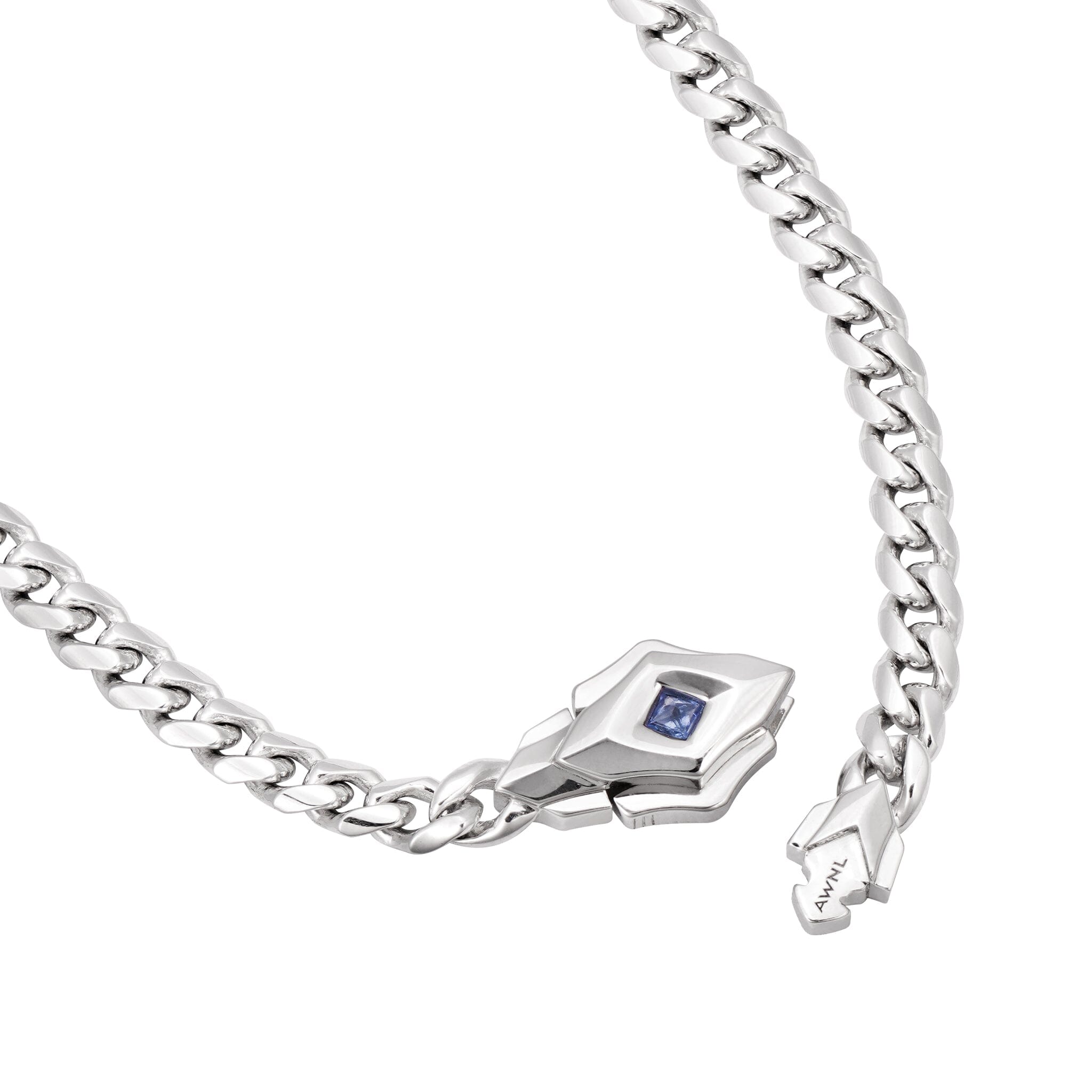 Box Clasp Curb Necklace Sapphire