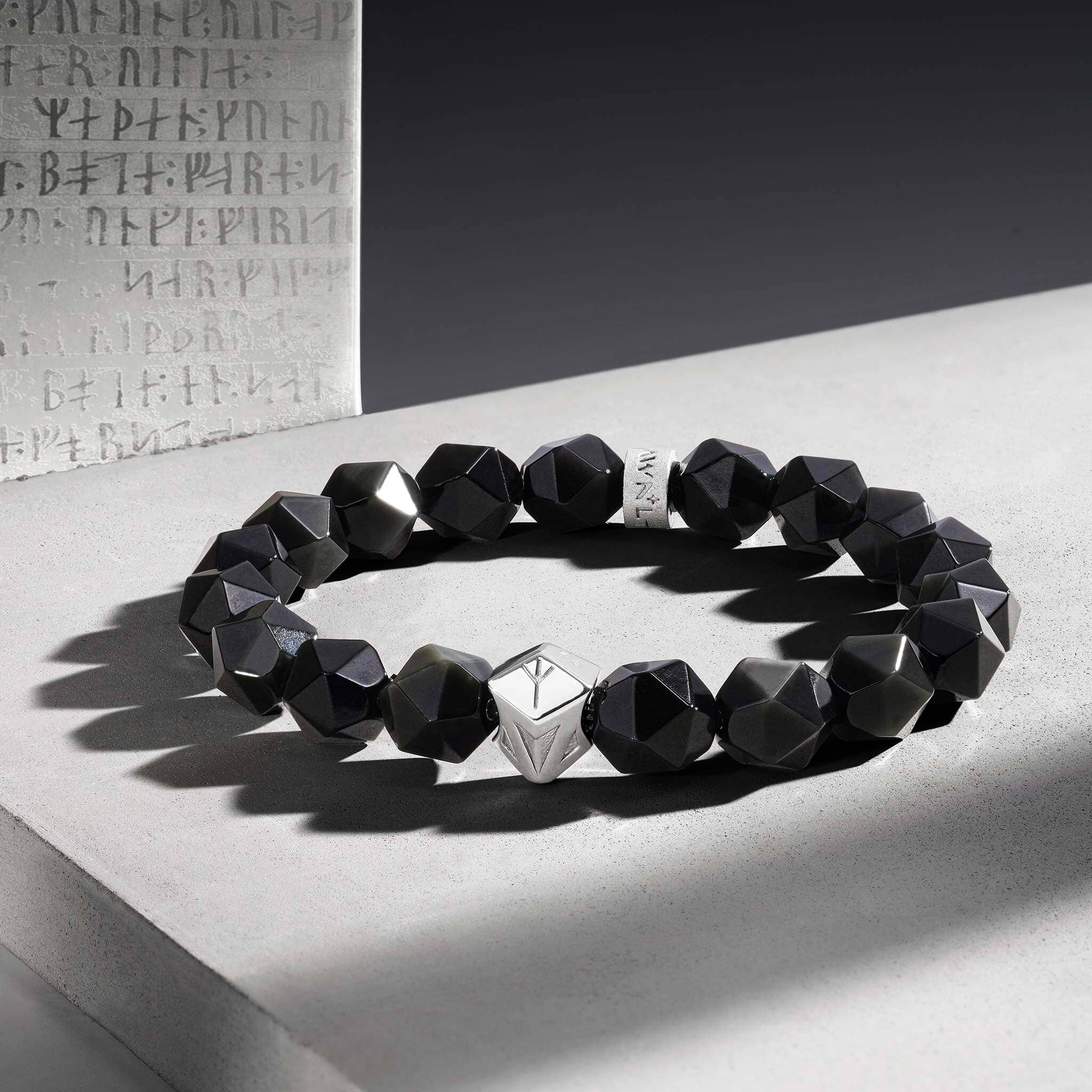 Tiwaz Algiz Bracelet Black Obsidian