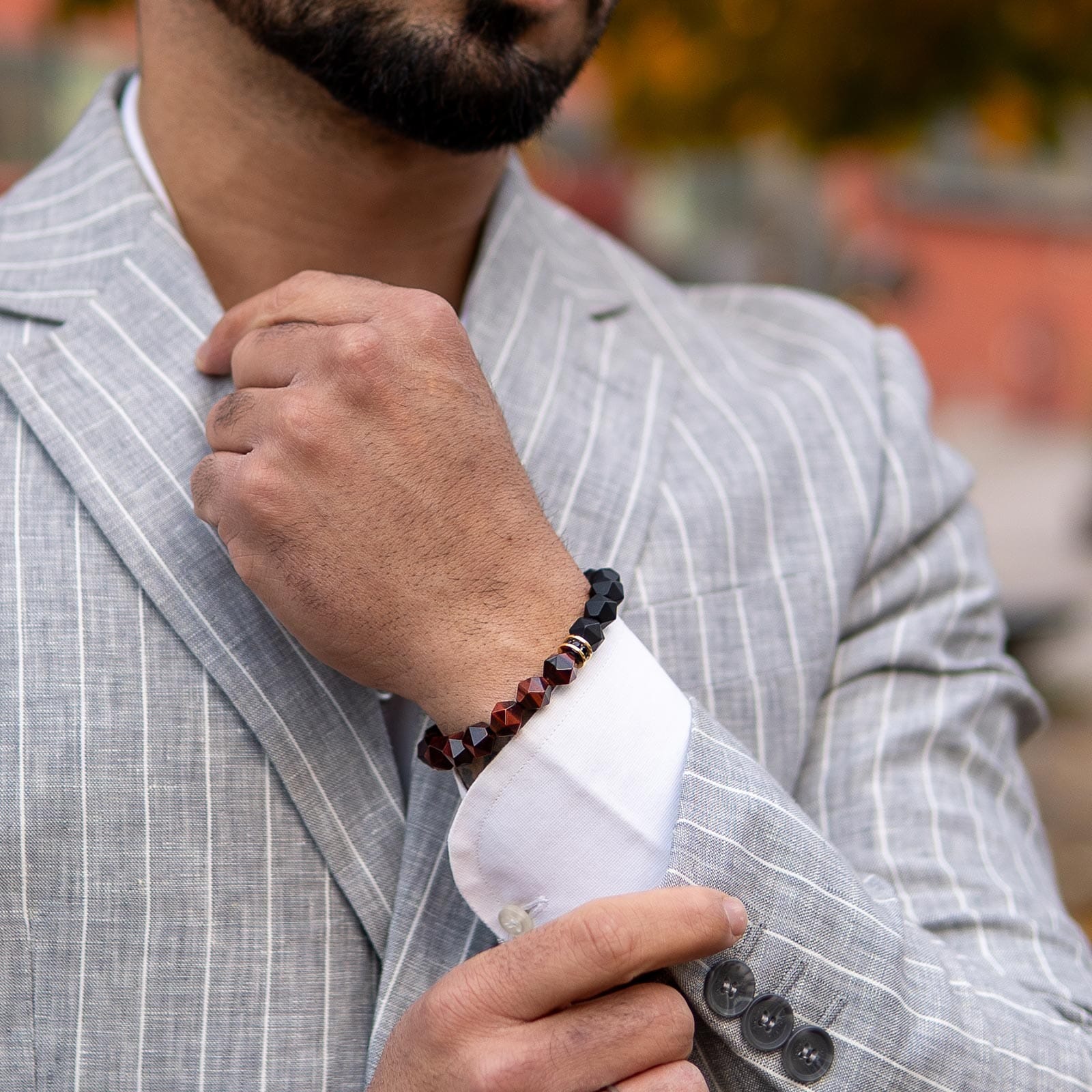 Roaring Tiger Bracelet Onyx & Red Tiger Eye