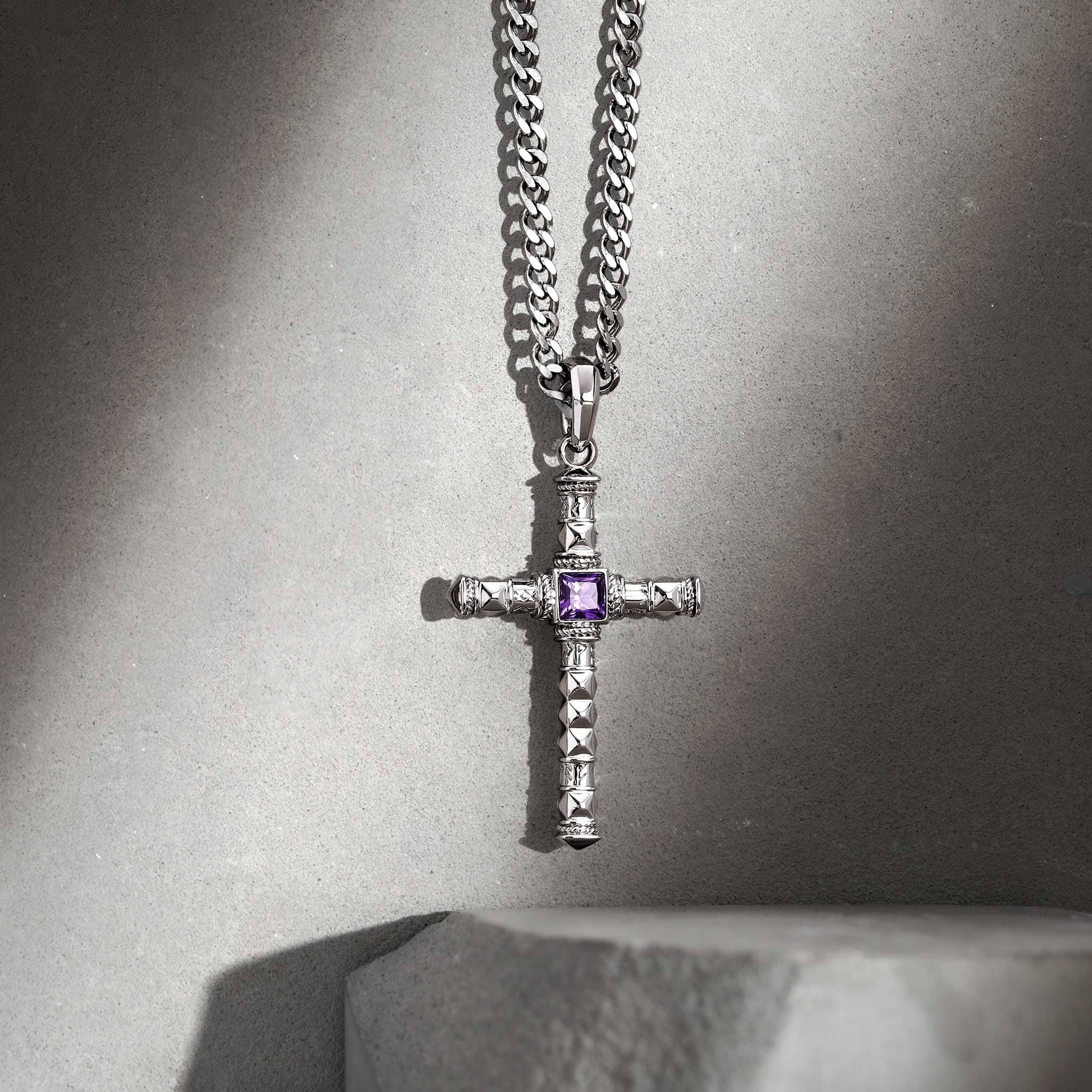 Rune Cross Necklace Amethyst