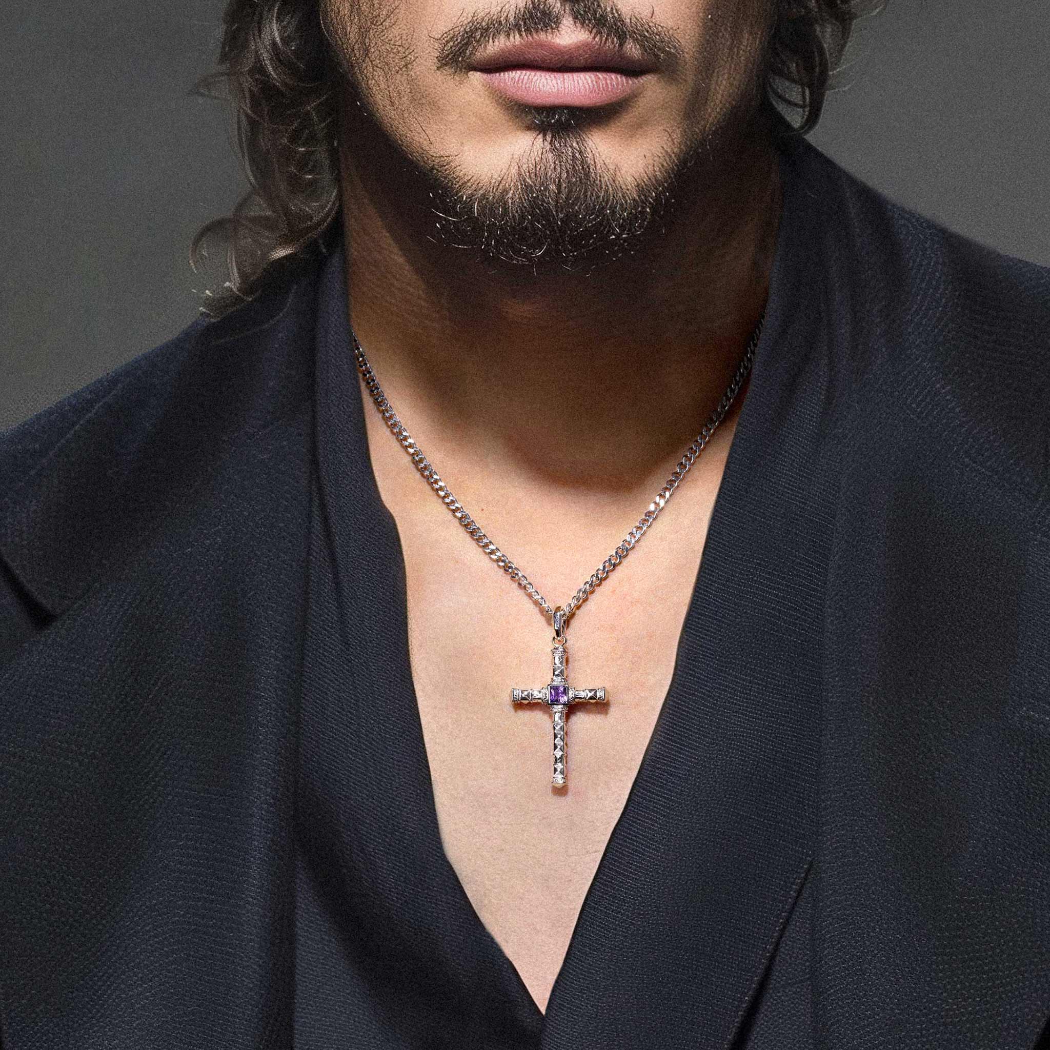 Rune Cross Necklace Amethyst