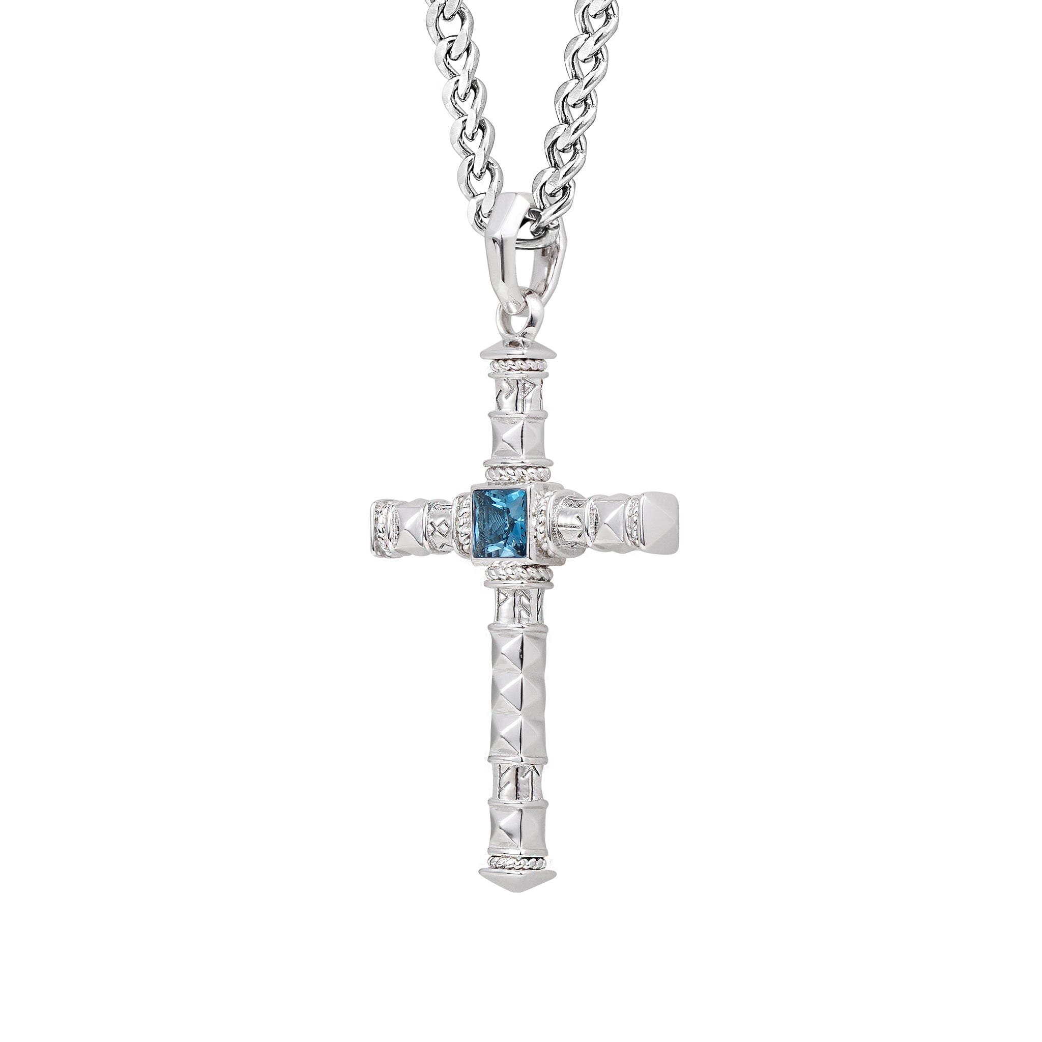 Rune Cross Necklace Blue Topaz