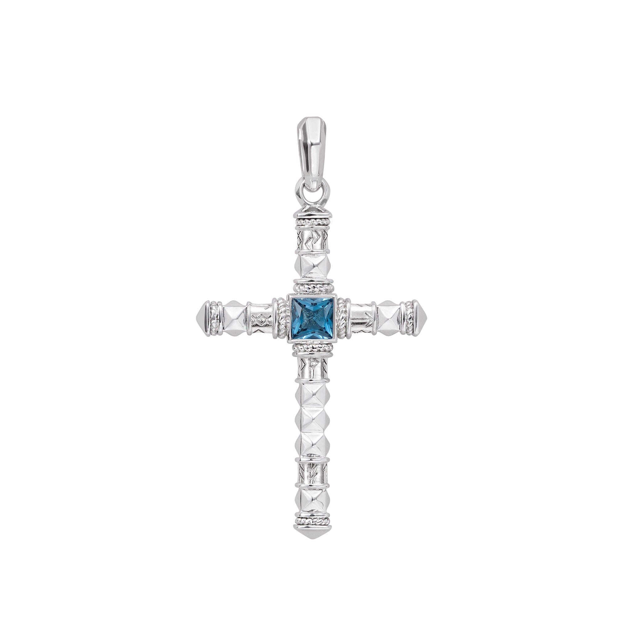 Rune Cross Necklace Blue Topaz