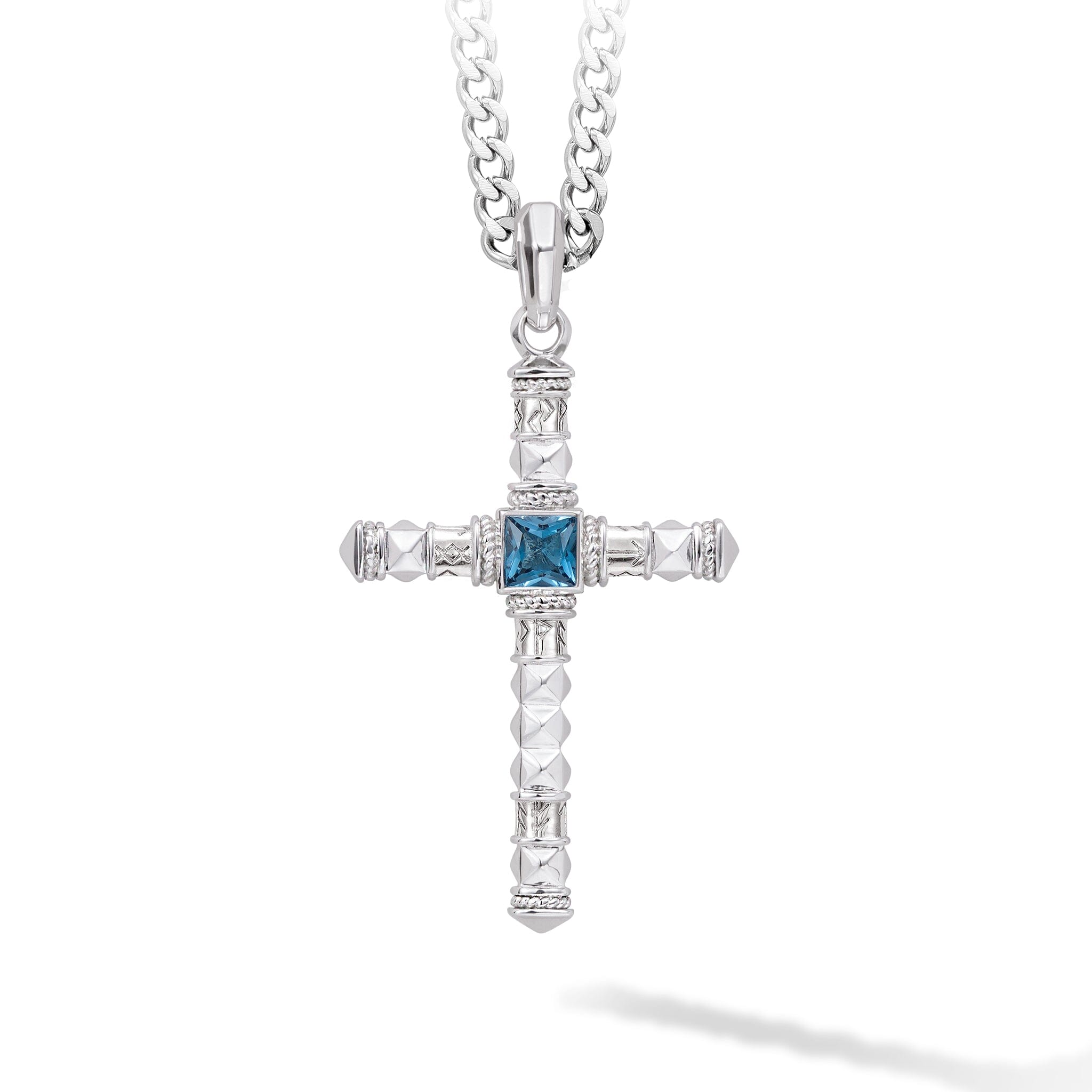 Rune Cross Necklace Blue Topaz