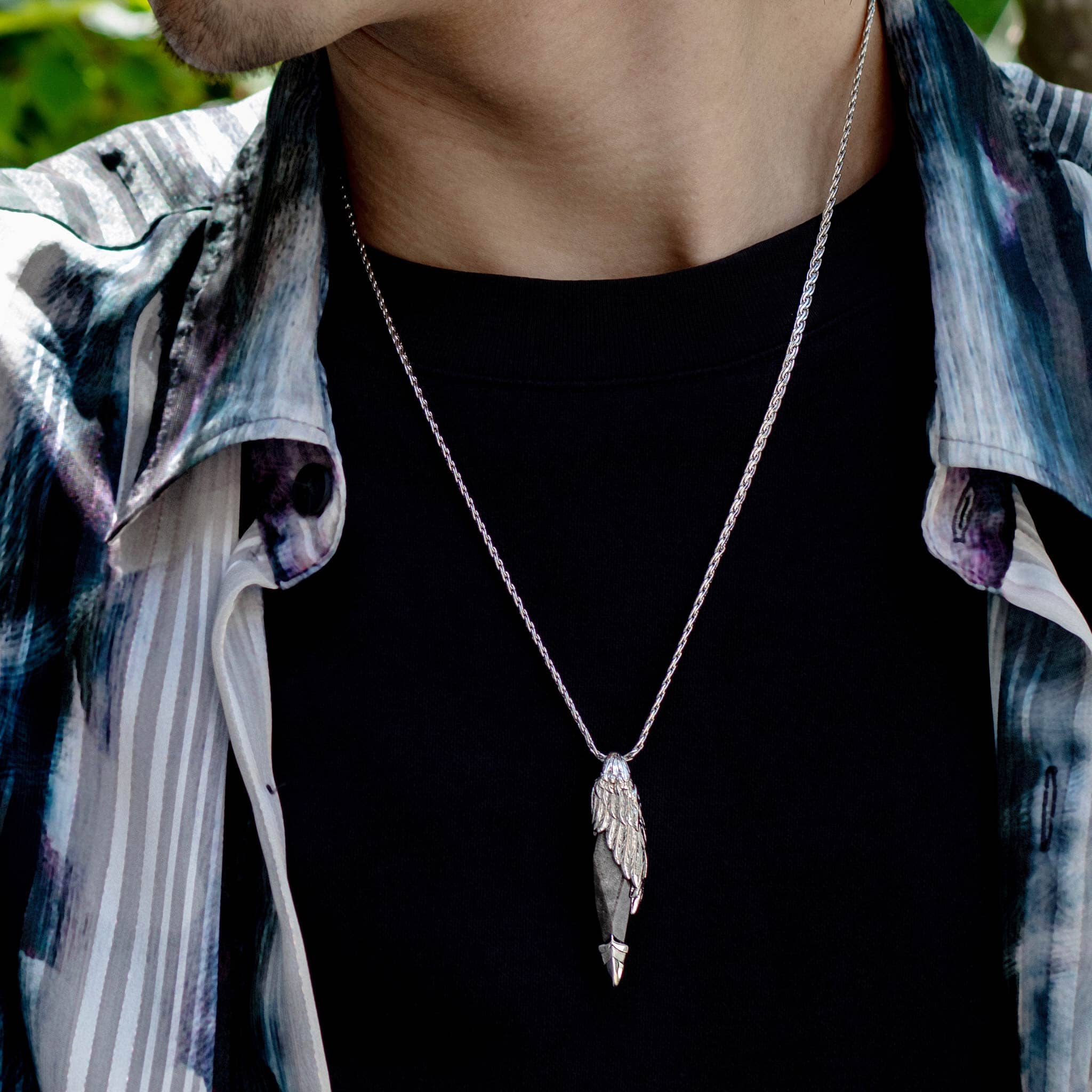 Seraph Necklace Silver Obsidian / L