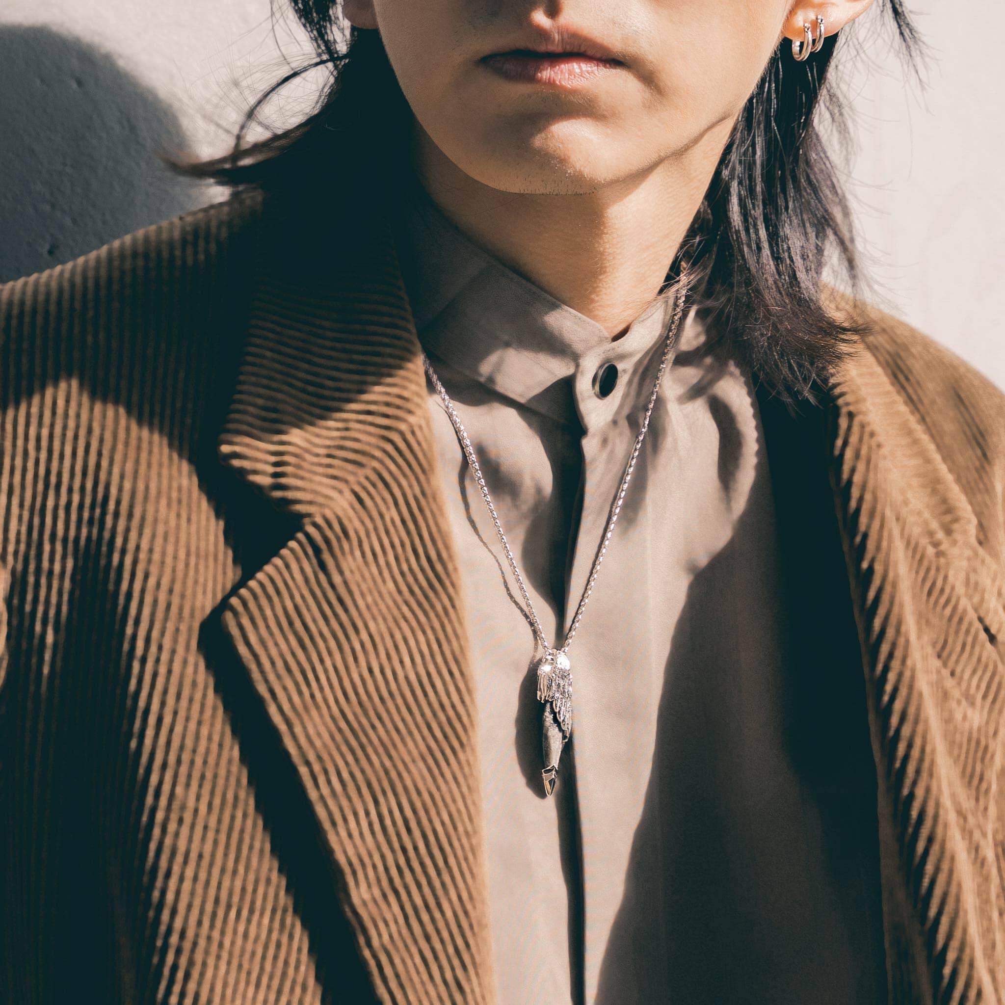 Seraph Necklace Silver Obsidian / L