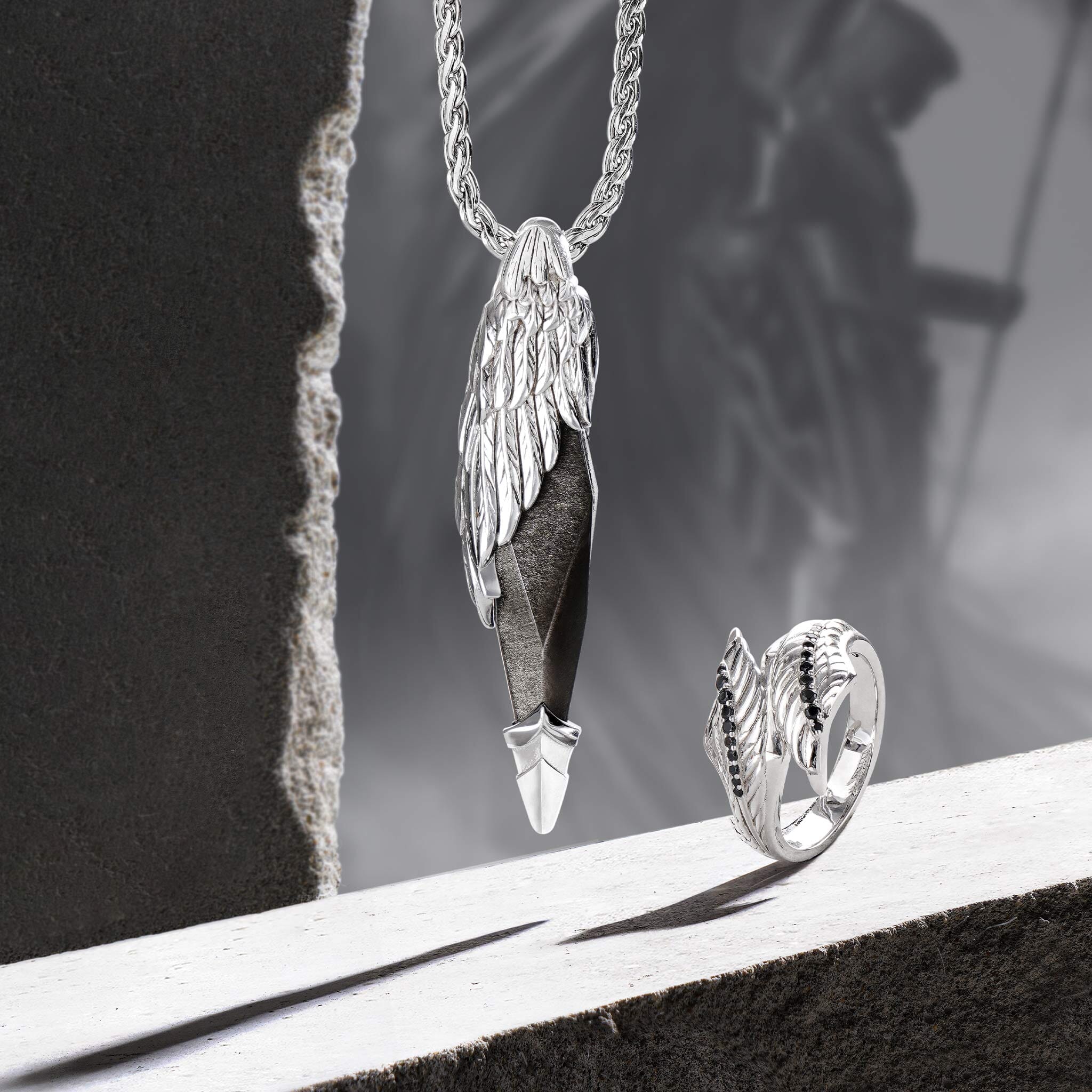 Seraph Necklace Silver Obsidian / L