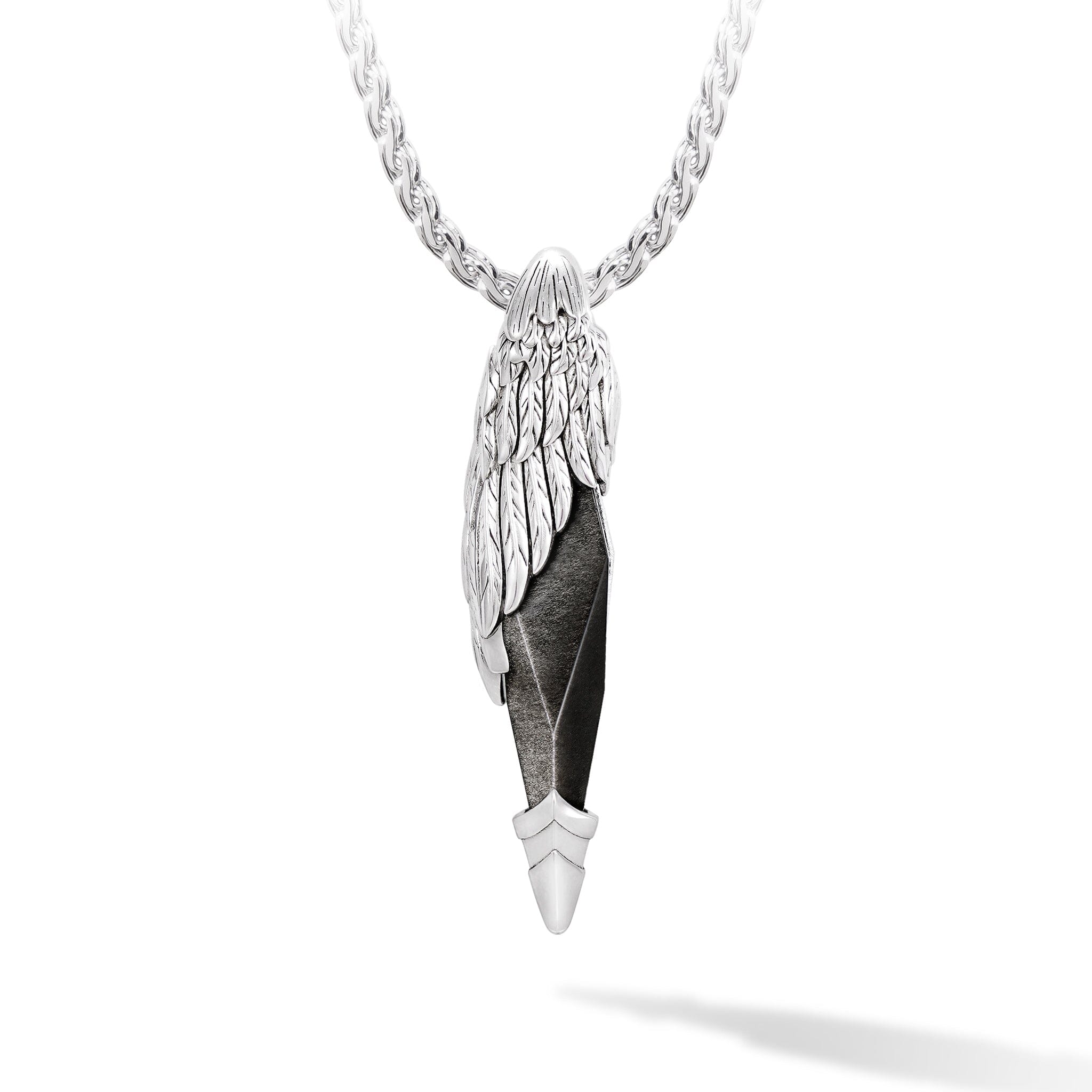 Seraph Necklace Silver Obsidian / L