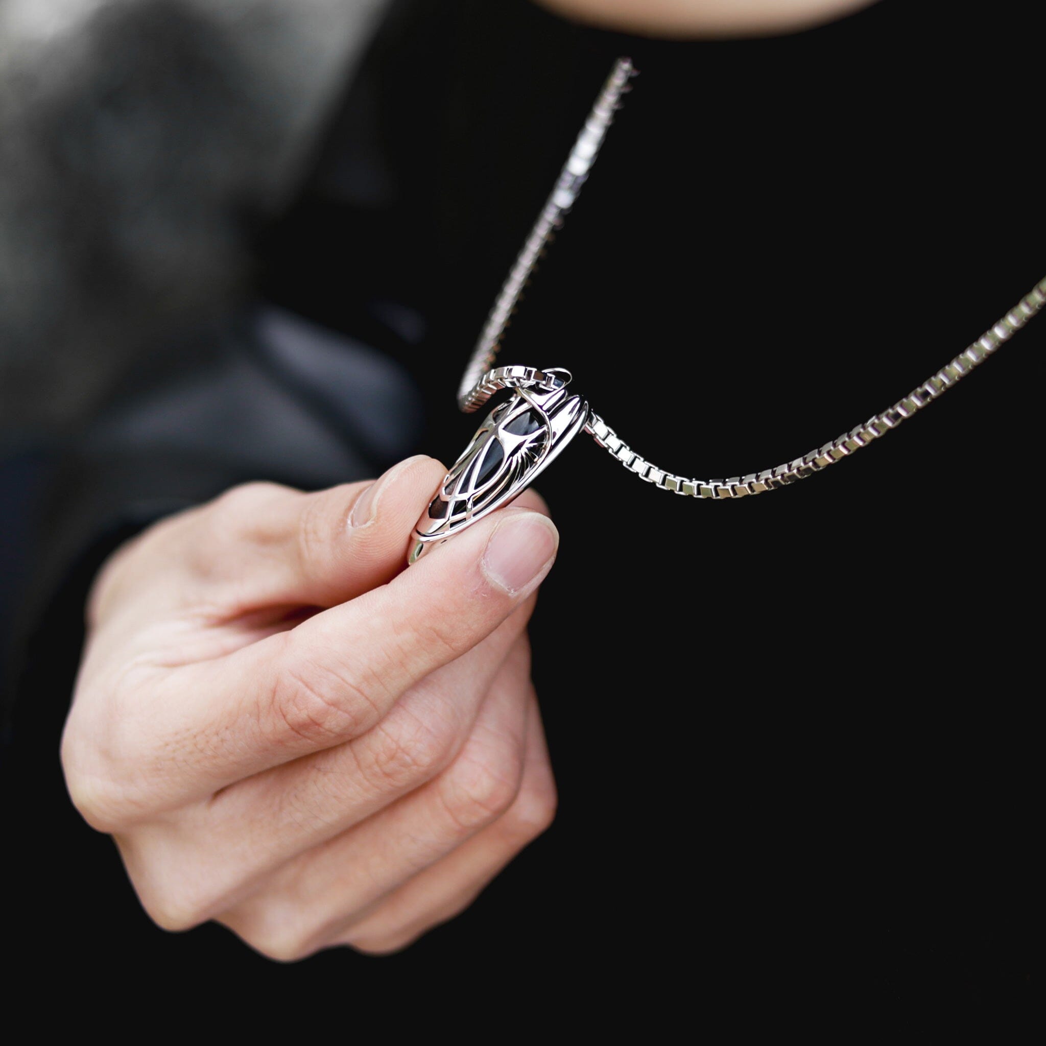 Cipher Necklace Silver Obsidian